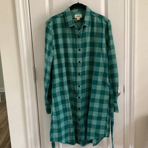 Pact Mineral Green Organic Cotton Flannel Long Shirt Sz Small - Picture 3 of 7